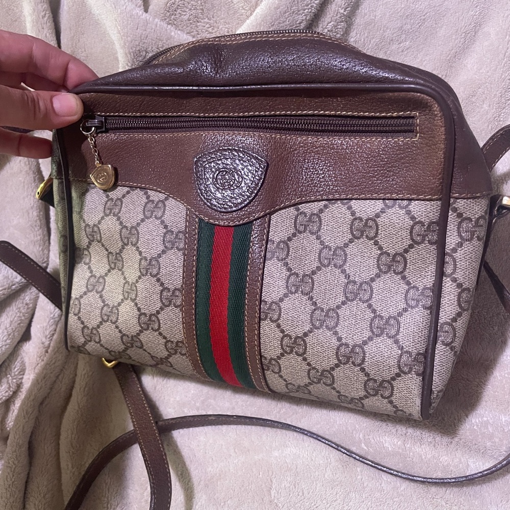 Gucci Vintage GG Supreme Canvas Crossbody with Green-Red Web Stripe